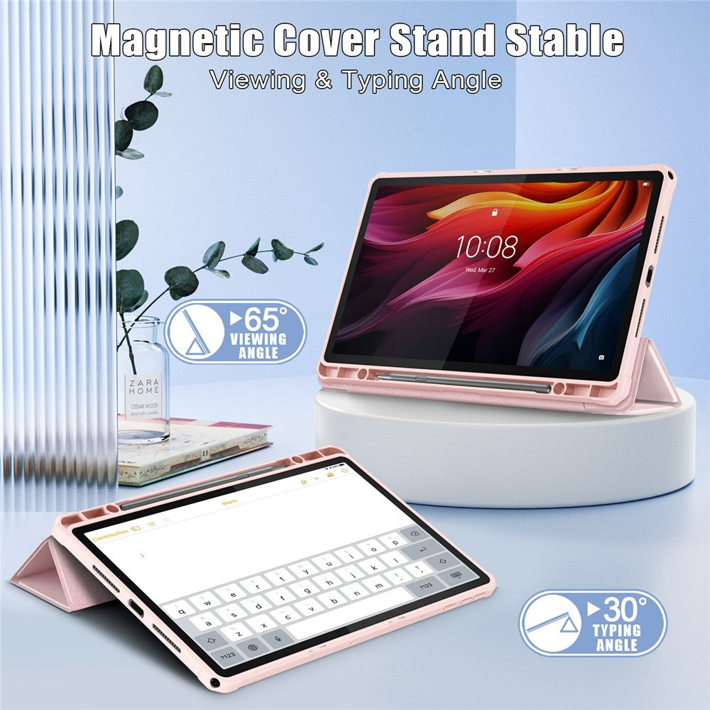 For Lenovo Tab K11 Plus TB230XC Case Auto Sleep / Wake PU Leather Flip Tablet Cover Triple-Fold Stand - Pink