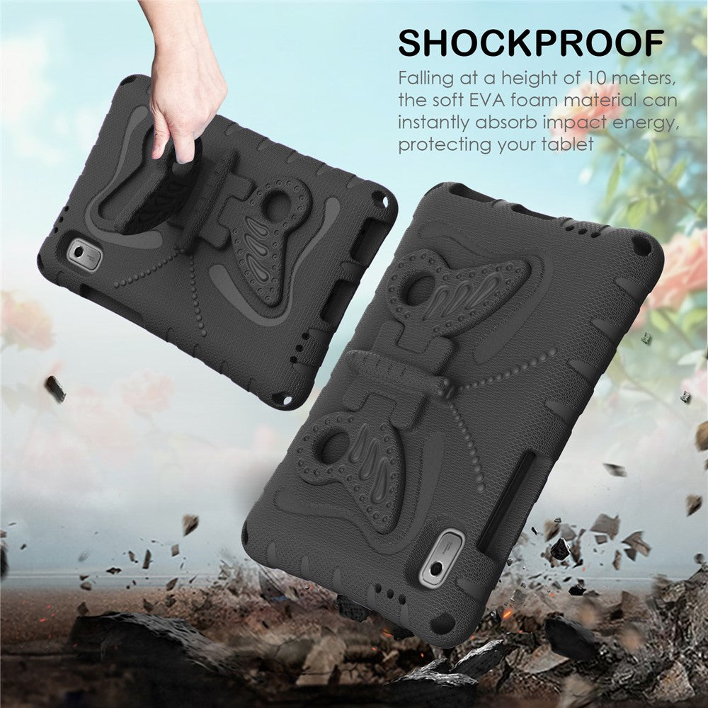 For Lenovo Tab M9 Case Butterfly Kickstand EVA Tablet Cover with Shoulder Strap - Black