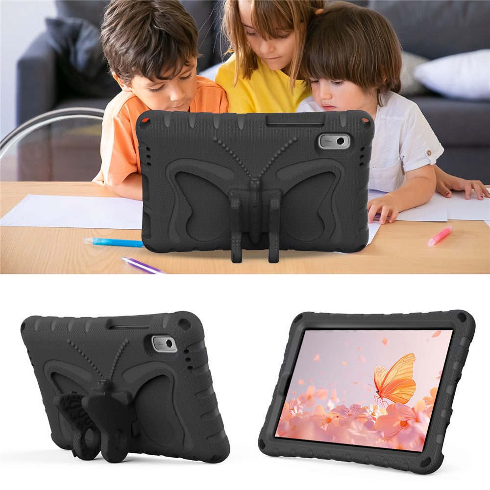 For Lenovo Tab M9 Case Butterfly Kickstand EVA Tablet Cover with Shoulder Strap - Black
