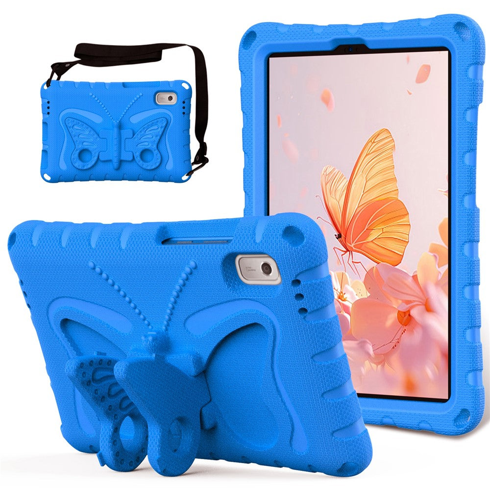 For Lenovo Tab M9 Case Butterfly Kickstand EVA Tablet Cover with Shoulder Strap - Blue