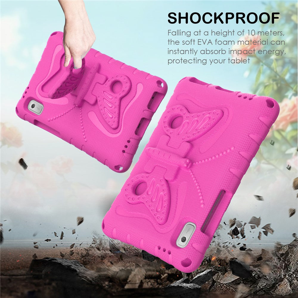 For Lenovo Tab M9 Case Butterfly Kickstand EVA Tablet Cover with Shoulder Strap - Rose