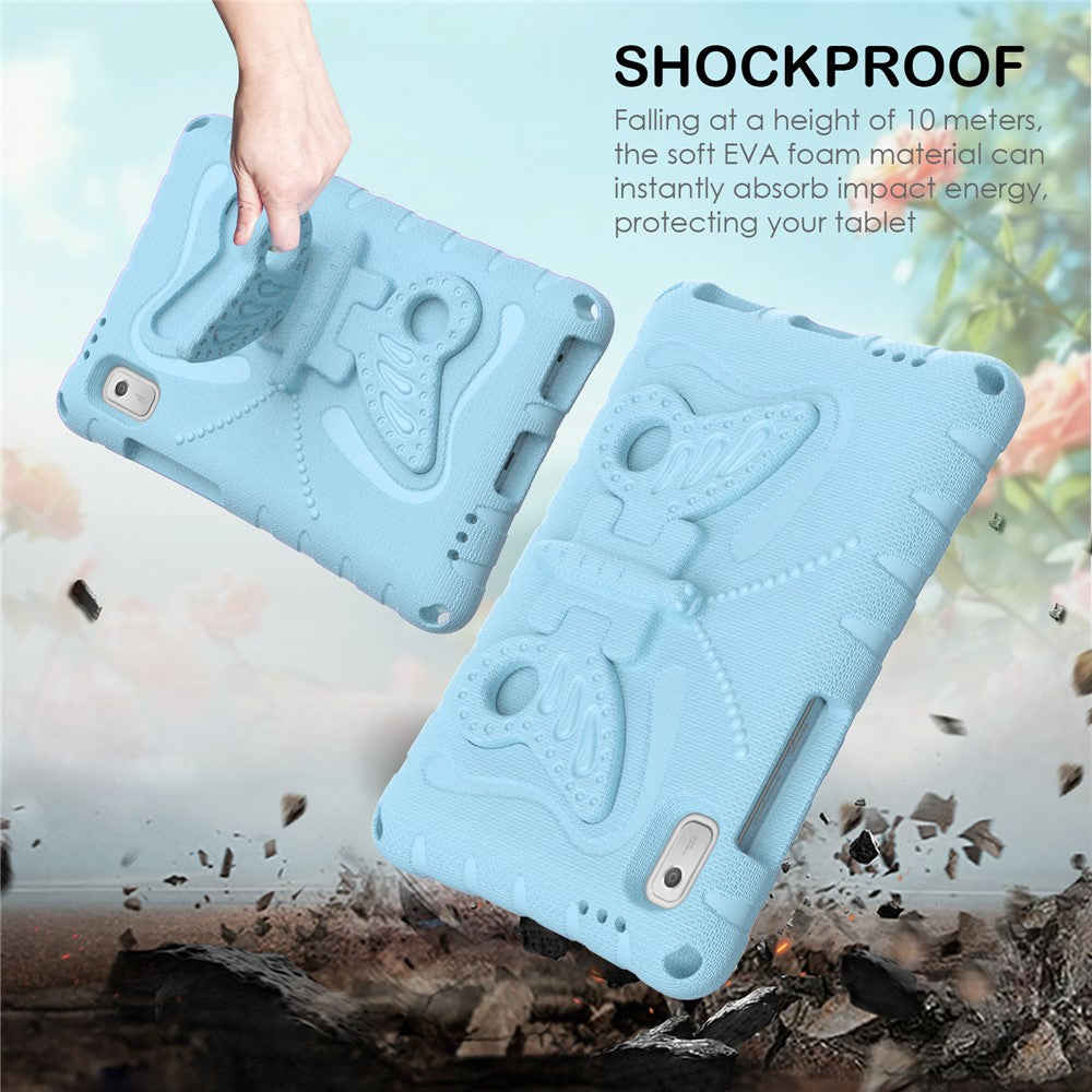 For Lenovo Tab M9 Case Butterfly Kickstand EVA Tablet Cover with Shoulder Strap - Baby Blue