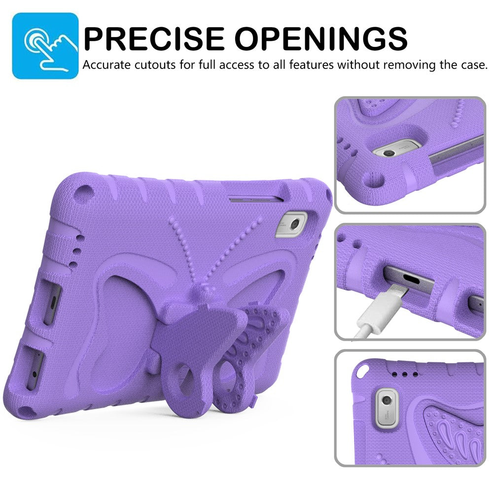 For Lenovo Tab M9 Case Butterfly Kickstand EVA Tablet Cover with Shoulder Strap - Light Purple