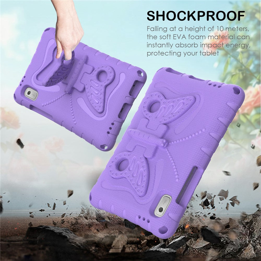 For Lenovo Tab M9 Case Butterfly Kickstand EVA Tablet Cover with Shoulder Strap - Light Purple