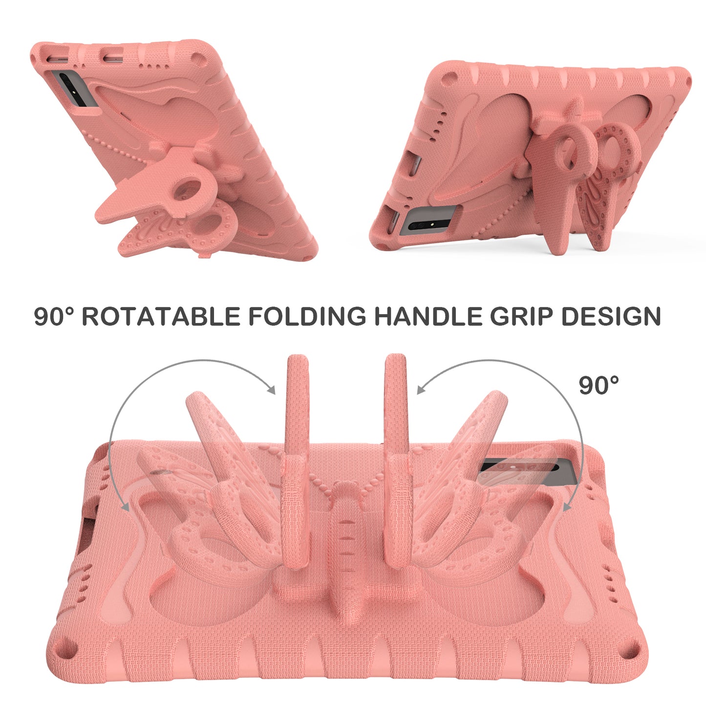 Butterfly Kickstand EVA Tablet Cover For Huawei MatePad SE 11 / Lenovo Tab M11 / Samsung Galaxy Tab S9 FE / S9 / S8 / S7 / Xiaomi Redmi Pad SE / Pad 6 - Light Pink