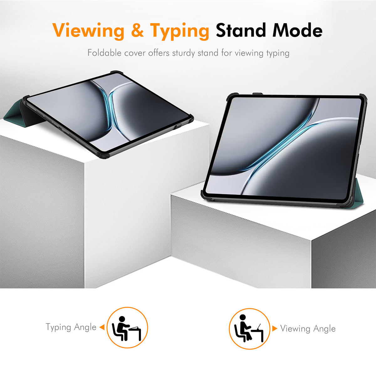 For OnePlus Pad Pro / OnePlus Pad 2 ENKAY HAT PRINCE Trifold Stand Cover PU Leather+PC Tablet Case - Black