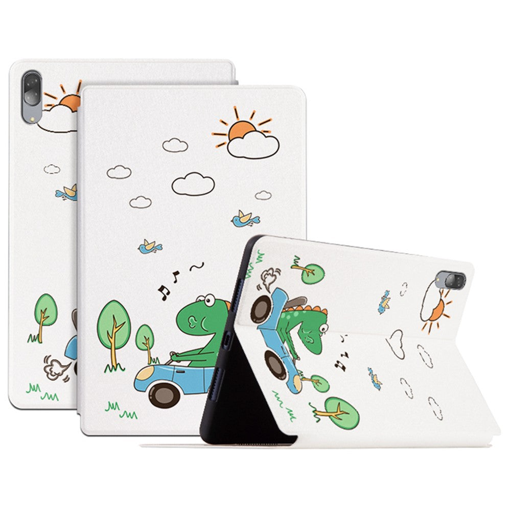 For Lenovo Pad Pro 11.5-inch Protective Case with Auto Wake/Sleep Cartoon Pattern Printed PU Leather Cover Tablet Stand Case - Driving Dinosaur