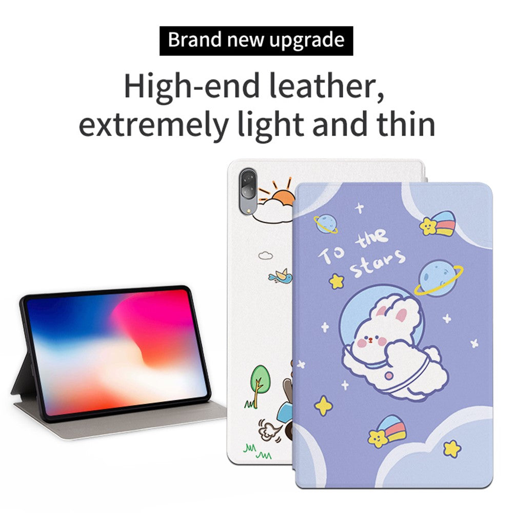 For Lenovo Pad Pro 11.5-inch Protective Case with Auto Wake/Sleep Cartoon Pattern Printed PU Leather Cover Tablet Stand Case - Green Bear/Yeah