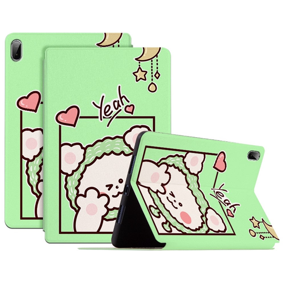For Lenovo Pad Plus / Lenovo Tab P11 TB-J606F / Tab P11 5G Auto Wake / Sleep Case with Stand Cartoon Pattern Printed PU Leather Cover Protective Tablet Case - Green Bear / Yeah