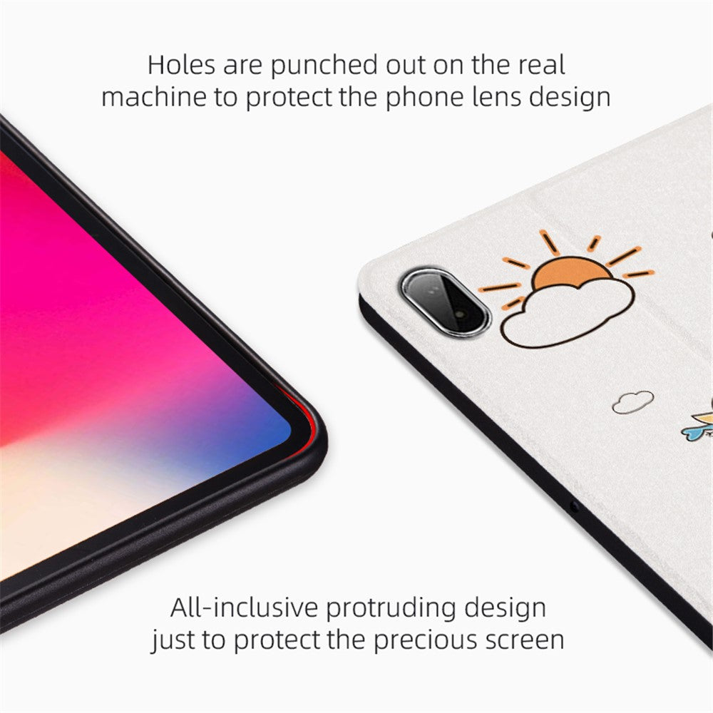 For Lenovo Pad Plus / Lenovo Tab P11 TB-J606F / Tab P11 5G Auto Wake / Sleep Case with Stand Cartoon Pattern Printed PU Leather Cover Protective Tablet Case - Blue Cat / Hello