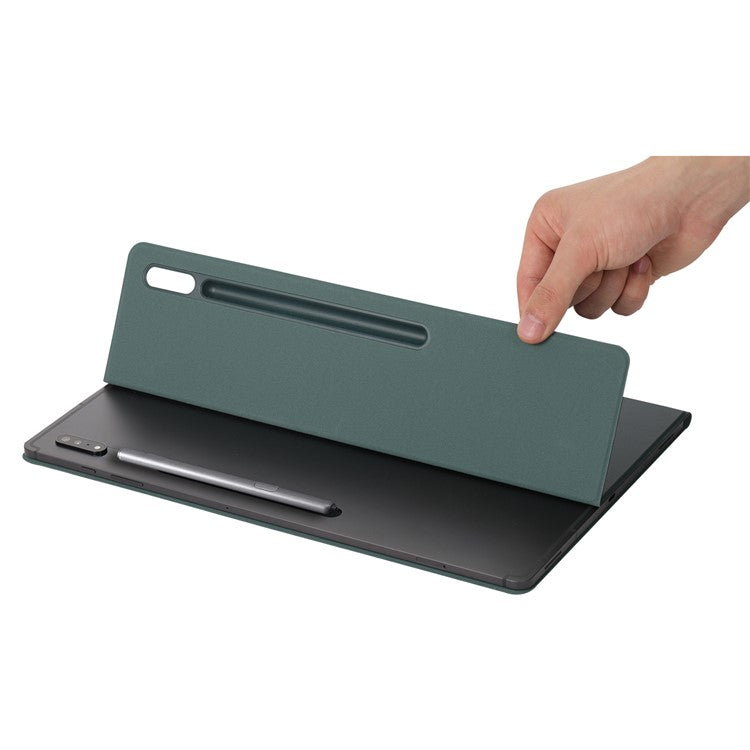 Bulk Purchasing For Samsung Galaxy Tab S8 Ultra Case Pen Slot PU Leather Tablet Cover with Stand, Auto Wake / Sleep - Midnight Green