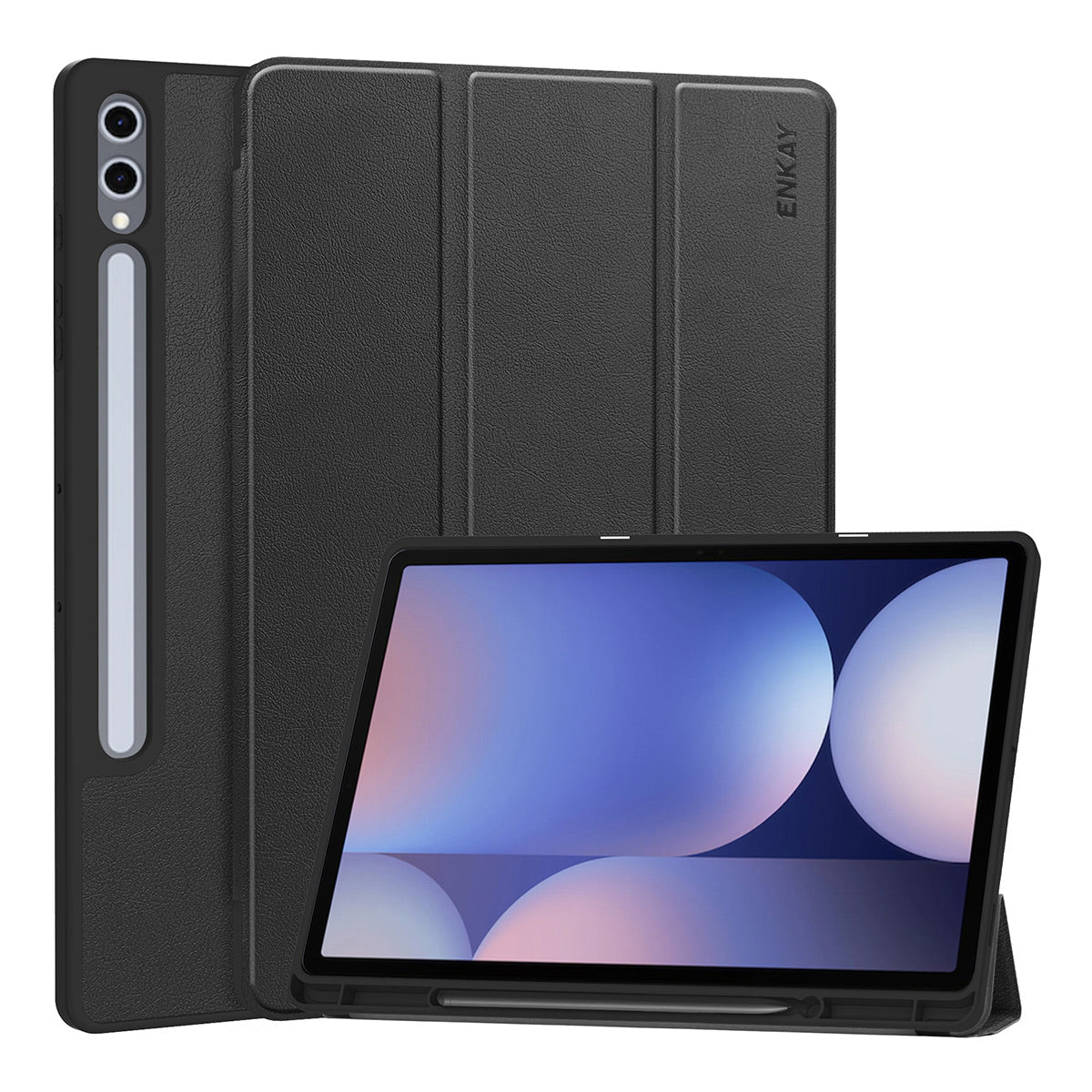For Samsung Galaxy Tab S9+ / Galaxy Tab S9 FE+ / Galaxy Tab S10+ ENKAY Tri-Fold Stand Tablet Case PU Leather+TPU Smart Cover with Pencil Holder - Black