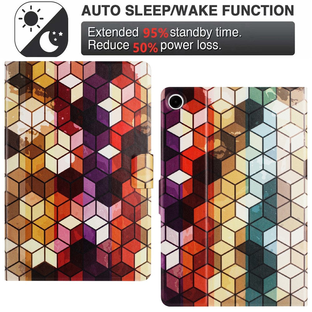 For Lenovo Tab M10 Plus (3rd Gen) TB-128F Case Pattern Printed Stand Litchi Texture Leather Tablet Cover with Card Slots - Block