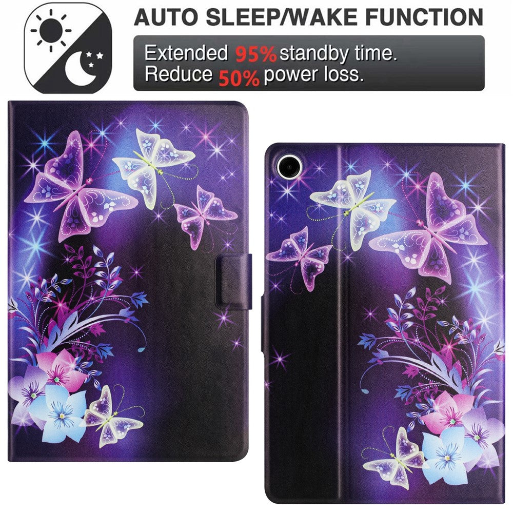 For Lenovo Tab M10 Plus (3rd Gen) TB-128F Case Pattern Printed Stand Litchi Texture Leather Tablet Cover with Card Slots - Purple Butterfly