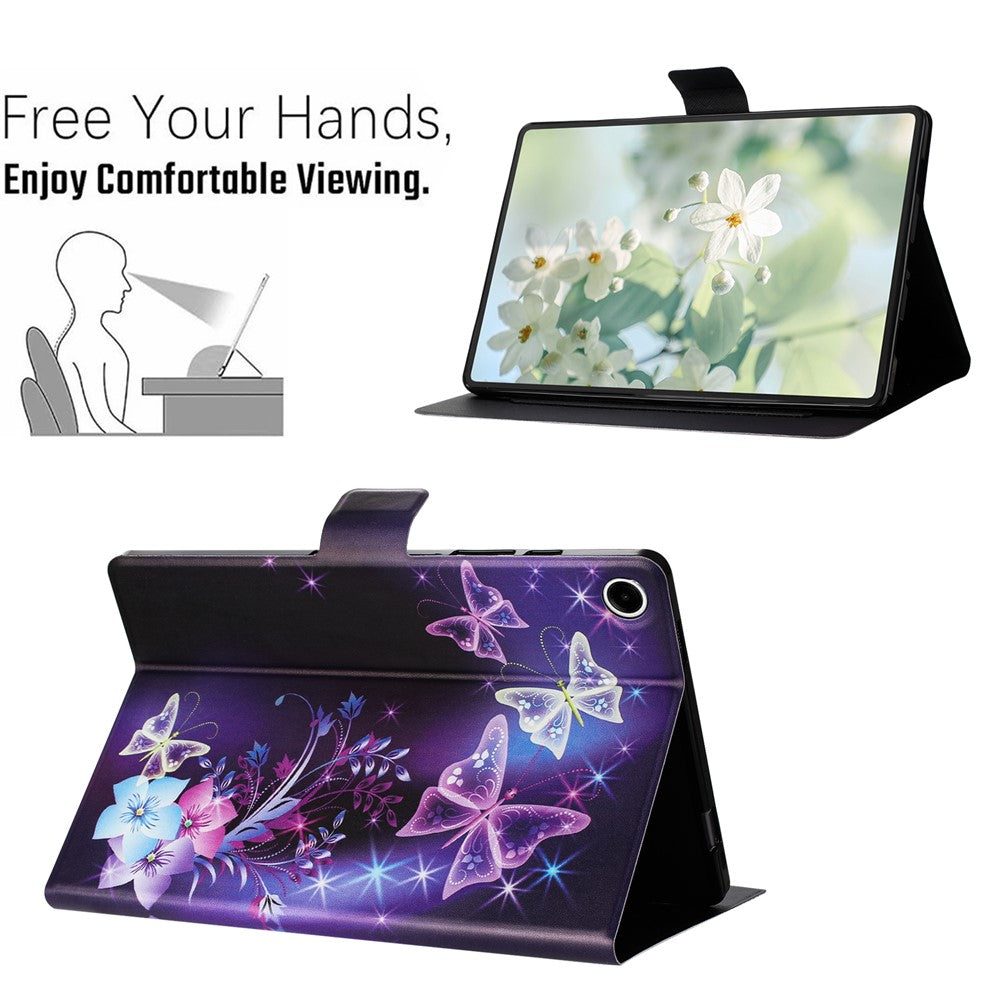 For Lenovo Tab M10 Plus (3rd Gen) TB-128F Case Pattern Printed Stand Litchi Texture Leather Tablet Cover with Card Slots - Purple Butterfly