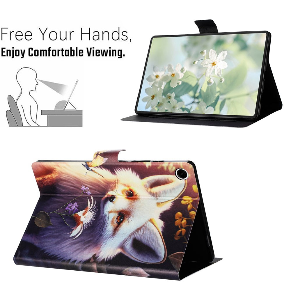 For Lenovo Tab M10 Plus (3rd Gen) TB-128F Case Pattern Printed Stand Litchi Texture Leather Tablet Cover with Card Slots - Fox
