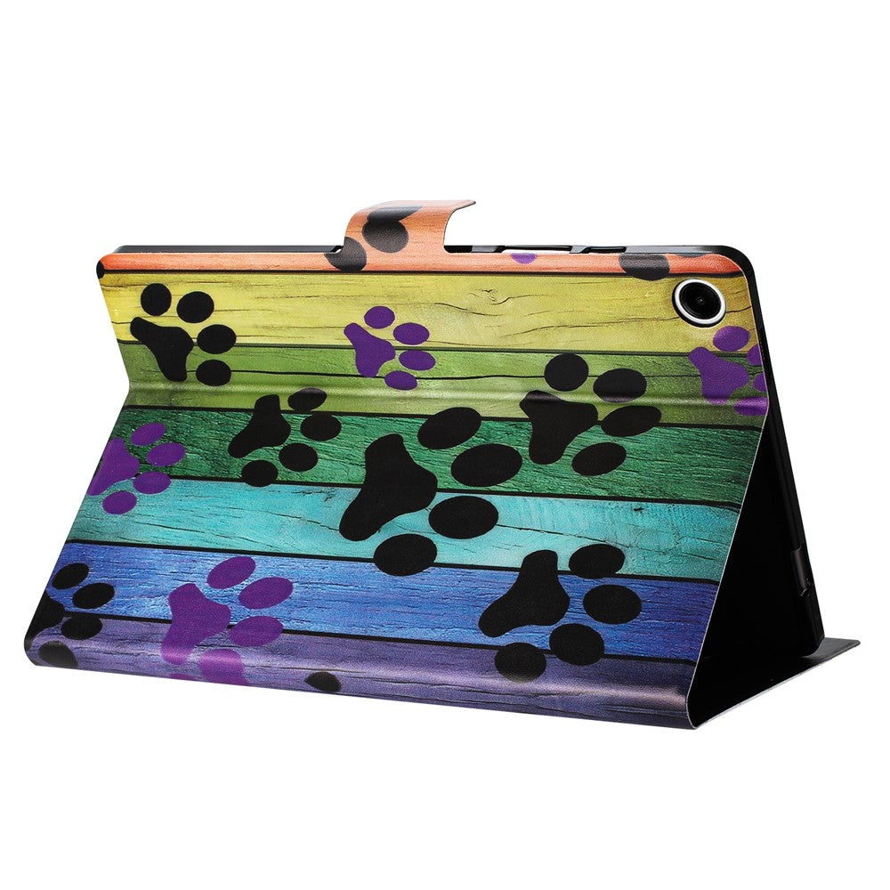 For Lenovo Tab M10 Plus (3rd Gen) TB-128F Case Pattern Printed Stand Litchi Texture Leather Tablet Cover with Card Slots - Cat Claw