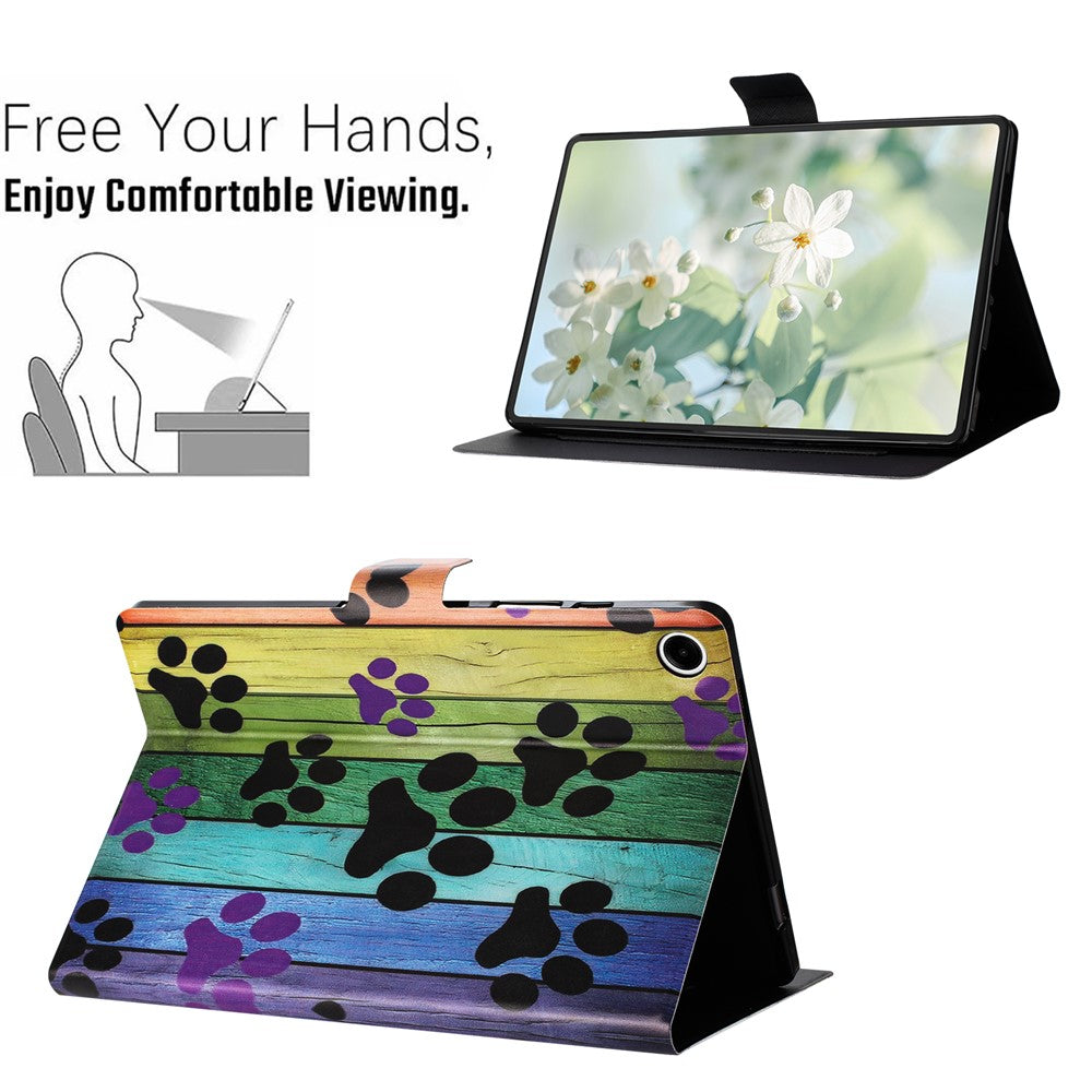 For Lenovo Tab M10 Plus (3rd Gen) TB-128F Case Pattern Printed Stand Litchi Texture Leather Tablet Cover with Card Slots - Cat Claw