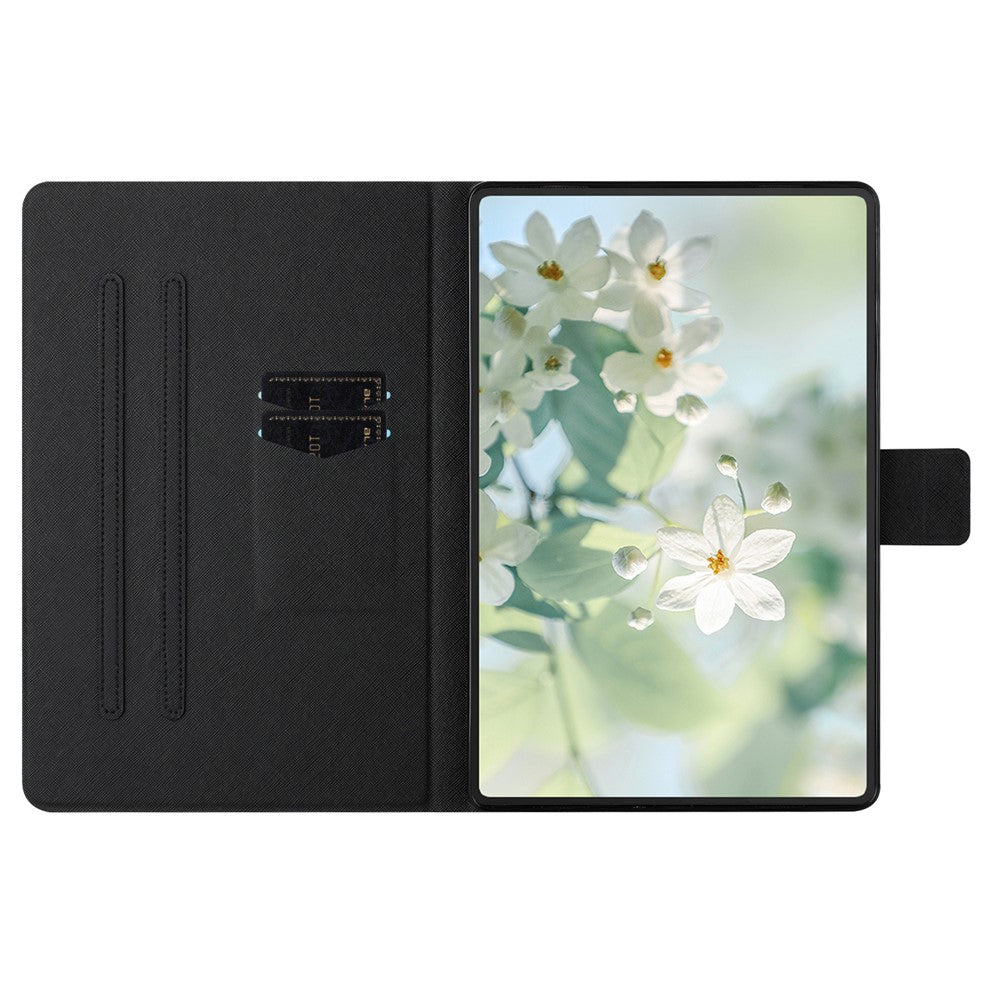 For Lenovo Tab M10 Plus (3rd Gen) TB-128F Case Pattern Printed Stand Litchi Texture Leather Tablet Cover with Card Slots - Cat