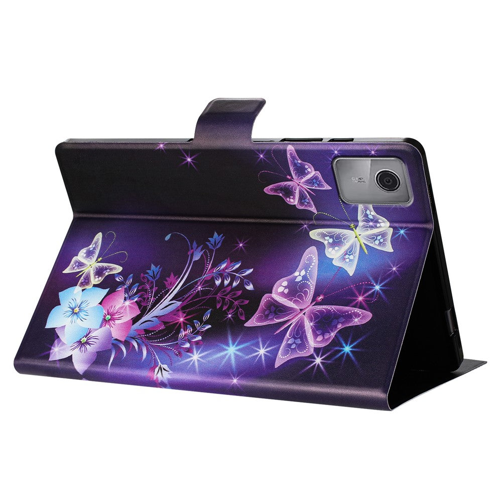 For Lenovo Tab M11 TB-330FU Case Pattern Printed Stand Litchi Texture Leather Tablet Cover with Card Slots - Purple Butterfly