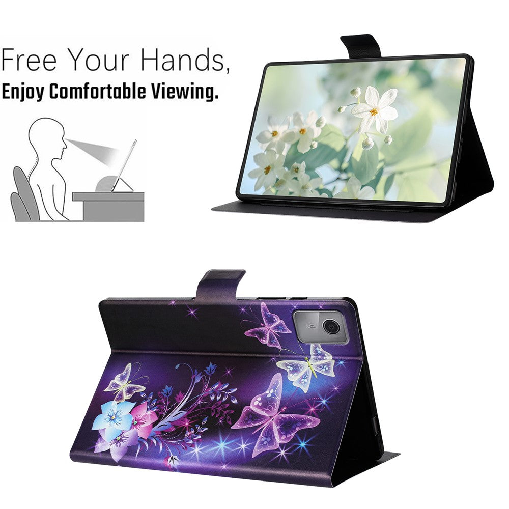 For Lenovo Tab M11 TB-330FU Case Pattern Printed Stand Litchi Texture Leather Tablet Cover with Card Slots - Purple Butterfly