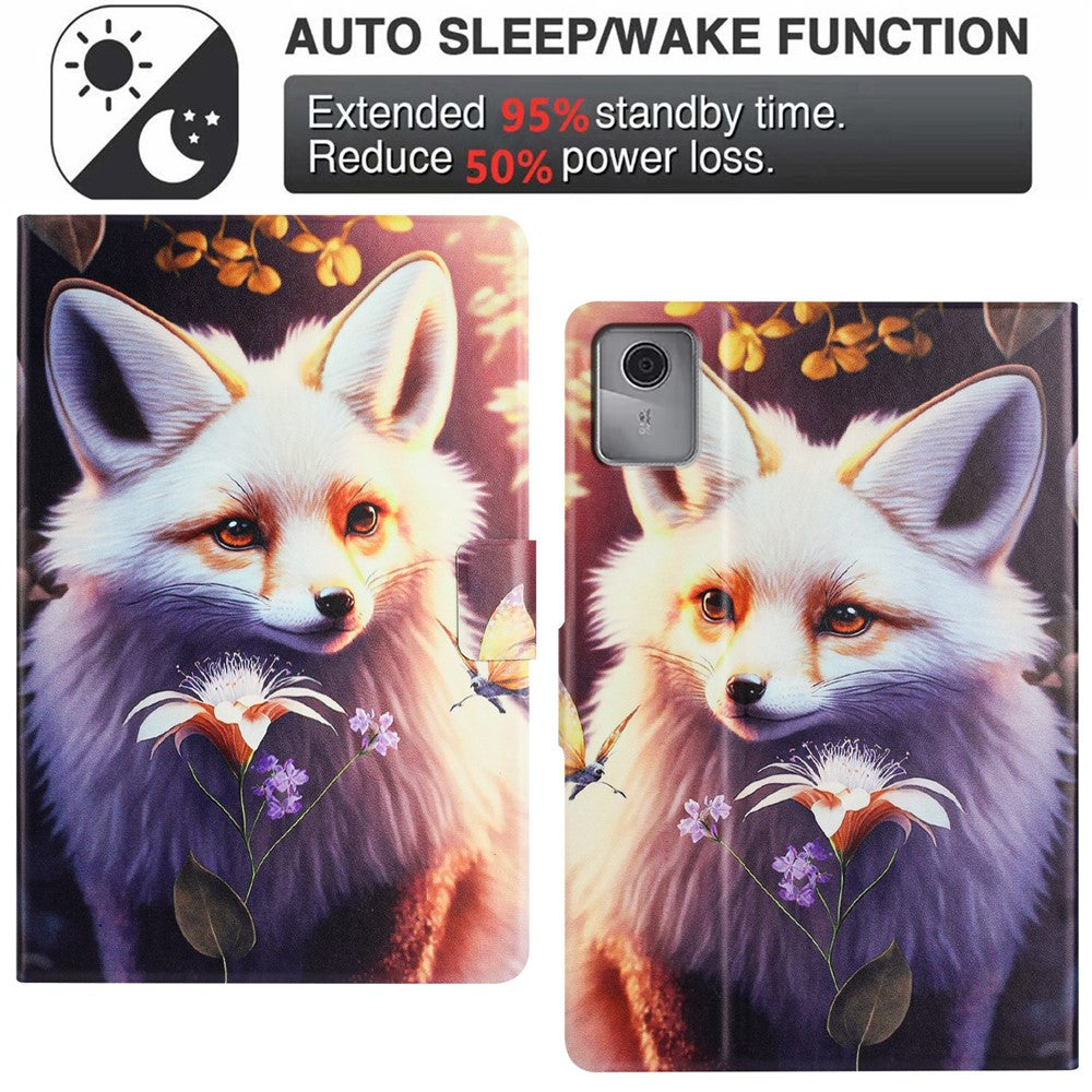 For Lenovo Tab M11 TB-330FU Case Pattern Printed Stand Litchi Texture Leather Tablet Cover with Card Slots - Fox