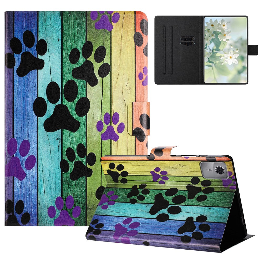 For Lenovo Tab M11 TB-330FU Case Pattern Printed Stand Litchi Texture Leather Tablet Cover with Card Slots - Cat Claw