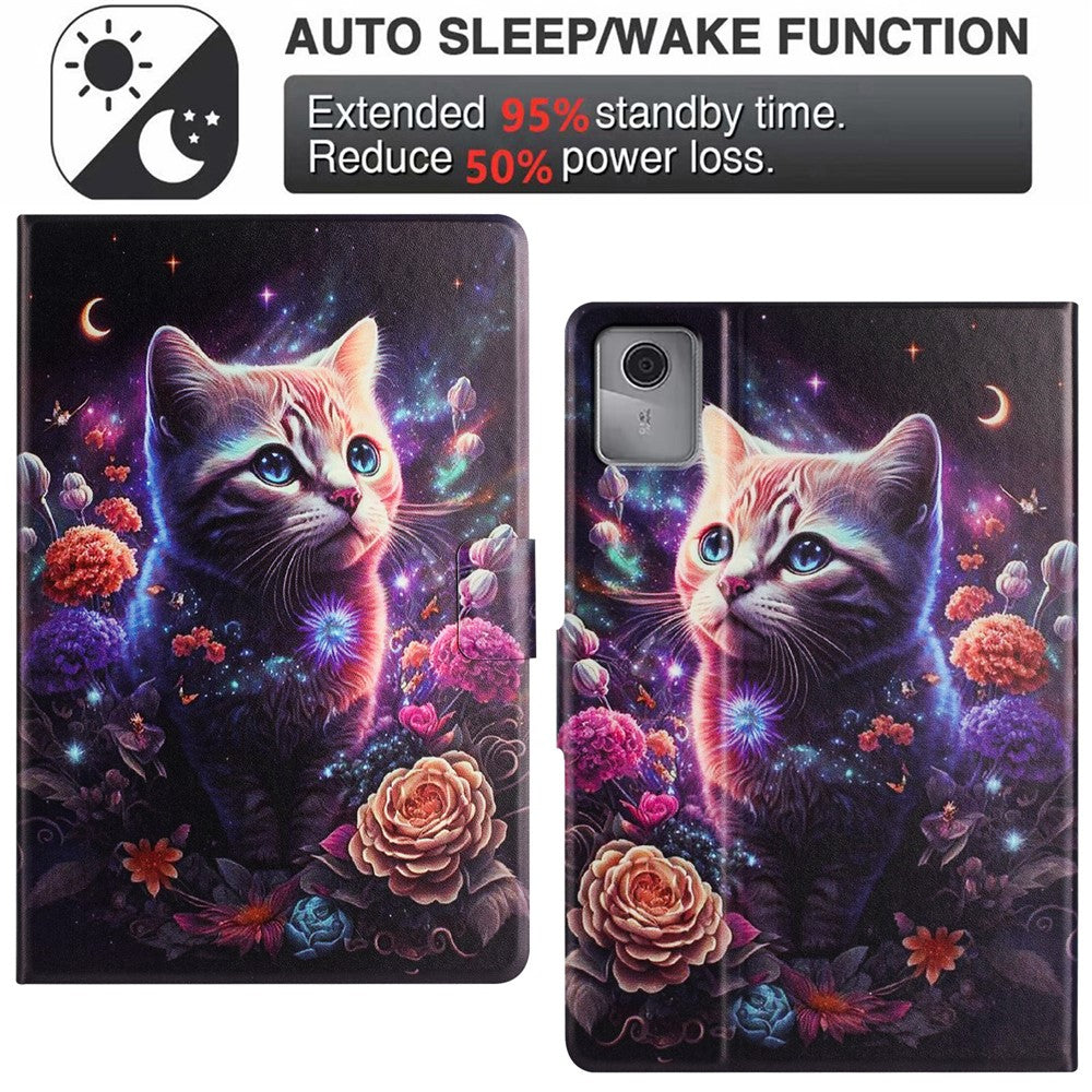 For Lenovo Tab M11 TB-330FU Case Pattern Printed Stand Litchi Texture Leather Tablet Cover with Card Slots - Cat