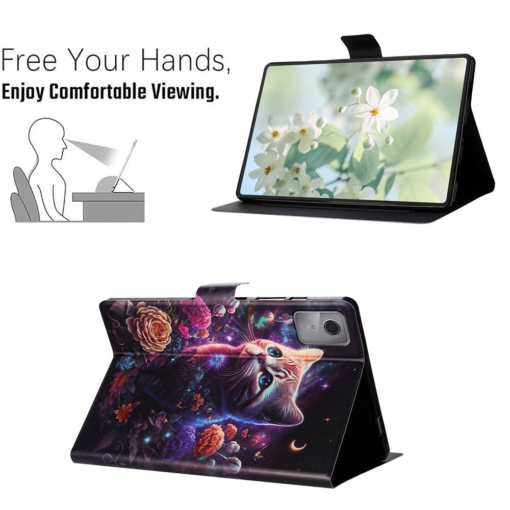 For Lenovo Tab M11 TB-330FU Case Pattern Printed Stand Litchi Texture Leather Tablet Cover with Card Slots - Cat