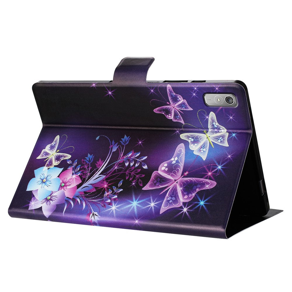For Lenovo Tab P11 Gen 2 TB-350 Case Pattern Printed Stand Litchi Texture Leather Tablet Cover with Card Slots - Purple Butterfly
