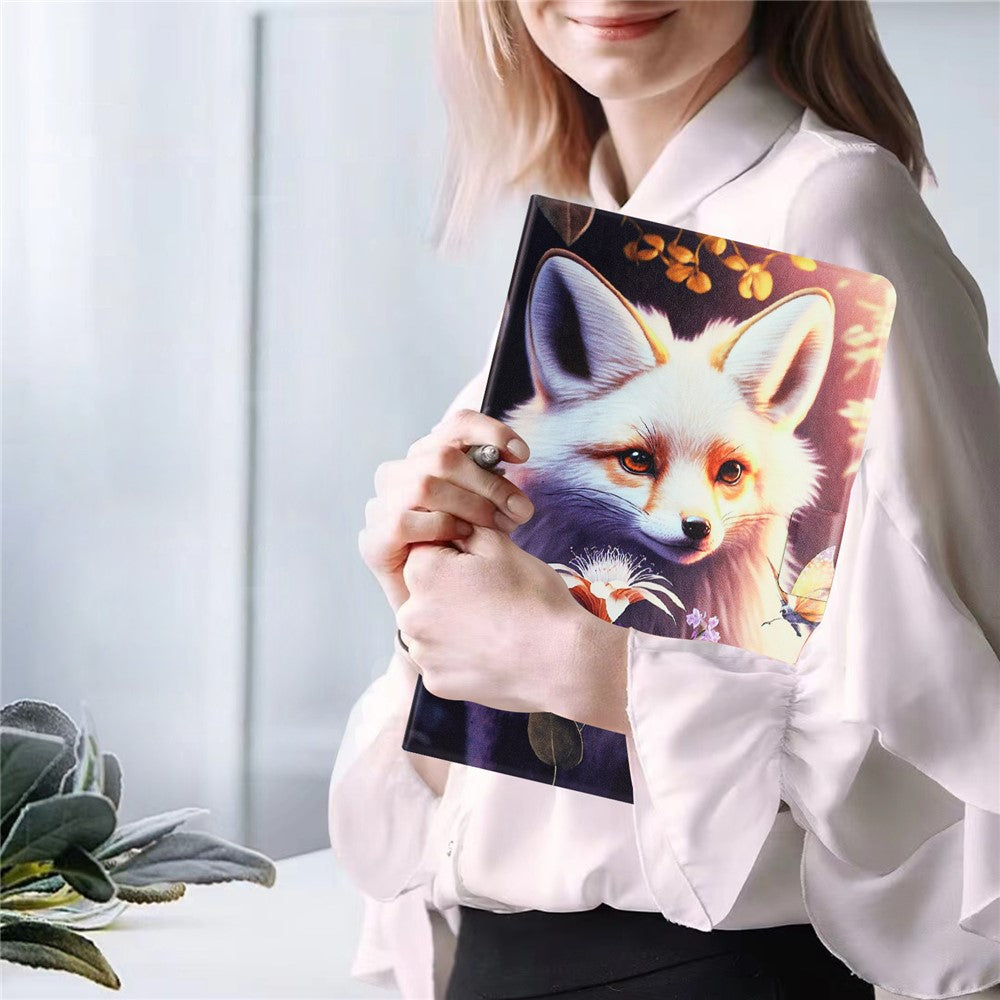 For Lenovo Tab P11 Gen 2 TB-350 Case Pattern Printed Stand Litchi Texture Leather Tablet Cover with Card Slots - Fox