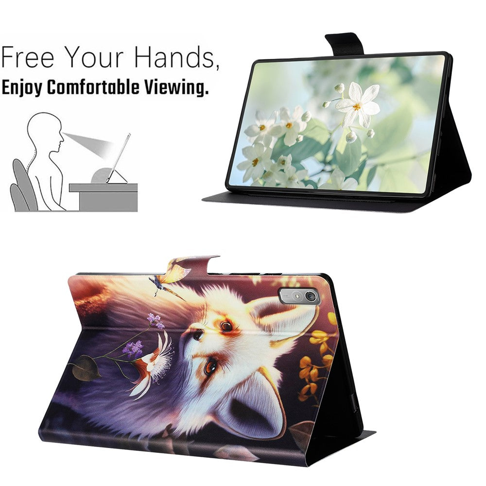 For Lenovo Tab P11 Gen 2 TB-350 Case Pattern Printed Stand Litchi Texture Leather Tablet Cover with Card Slots - Fox