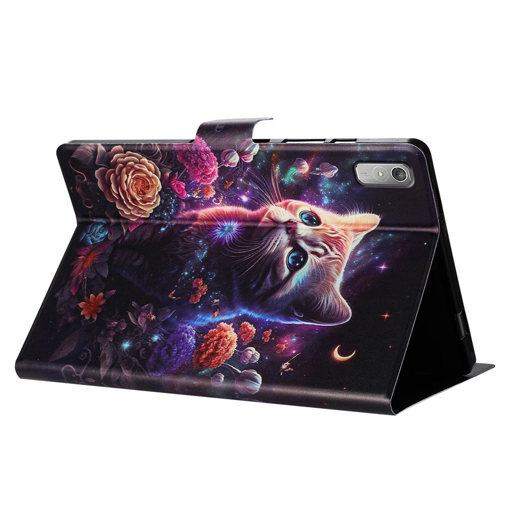 For Lenovo Tab P11 Gen 2 TB-350 Case Pattern Printed Stand Litchi Texture Leather Tablet Cover with Card Slots - Cat