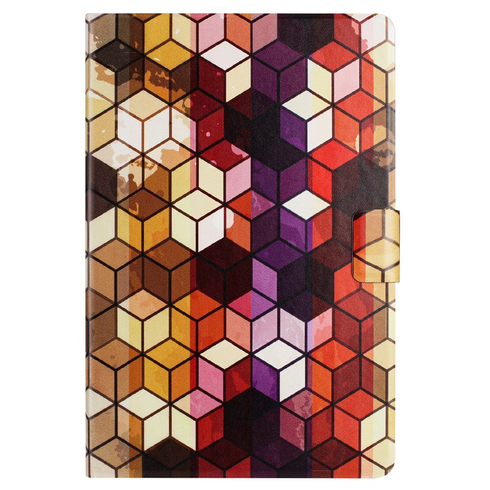 For Lenovo Tab M9 TB-310FU Case Pattern Printed Stand Litchi Texture Leather Tablet Cover with Card Slots - Block