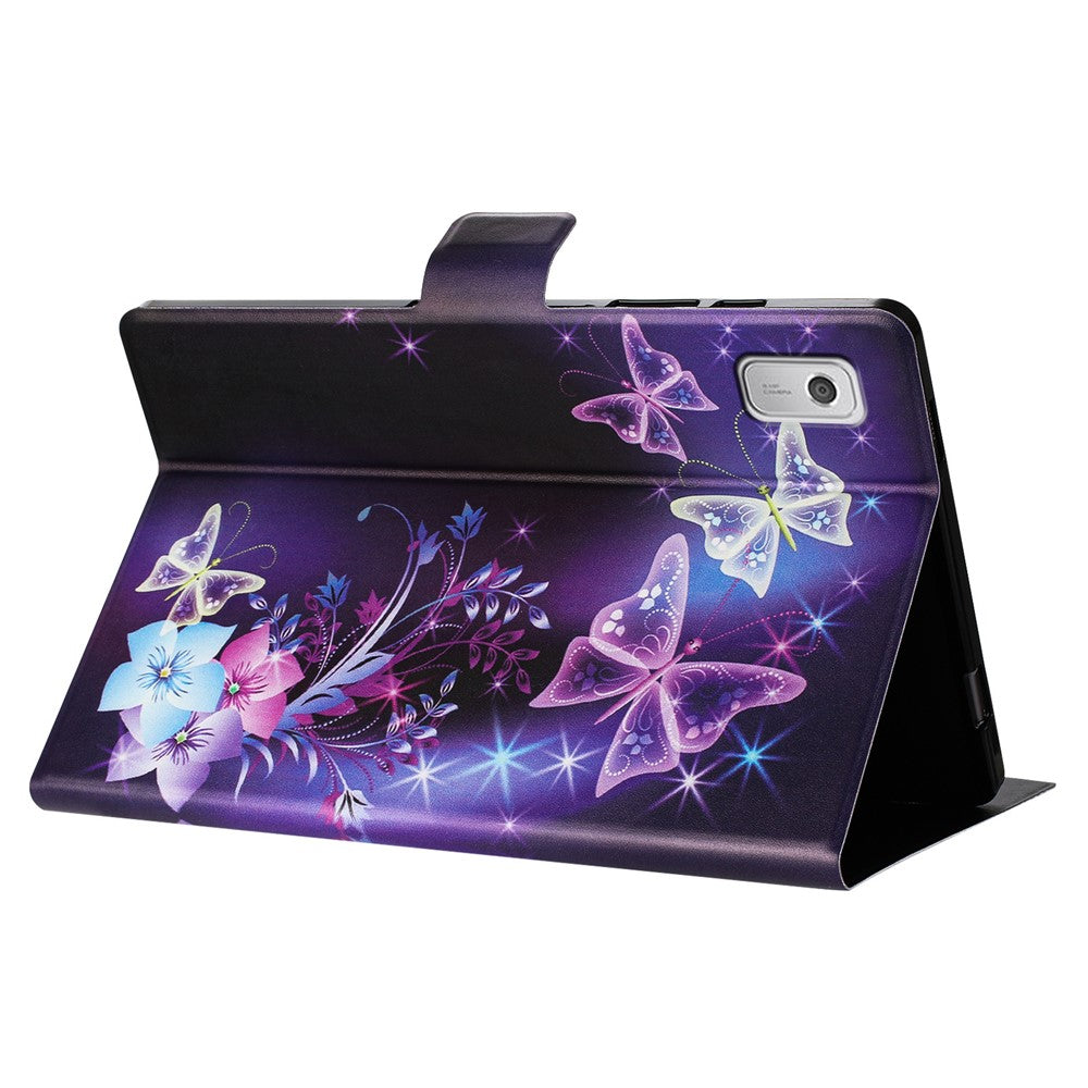 For Lenovo Tab M9 TB-310FU Case Pattern Printed Stand Litchi Texture Leather Tablet Cover with Card Slots - Purple Butterfly