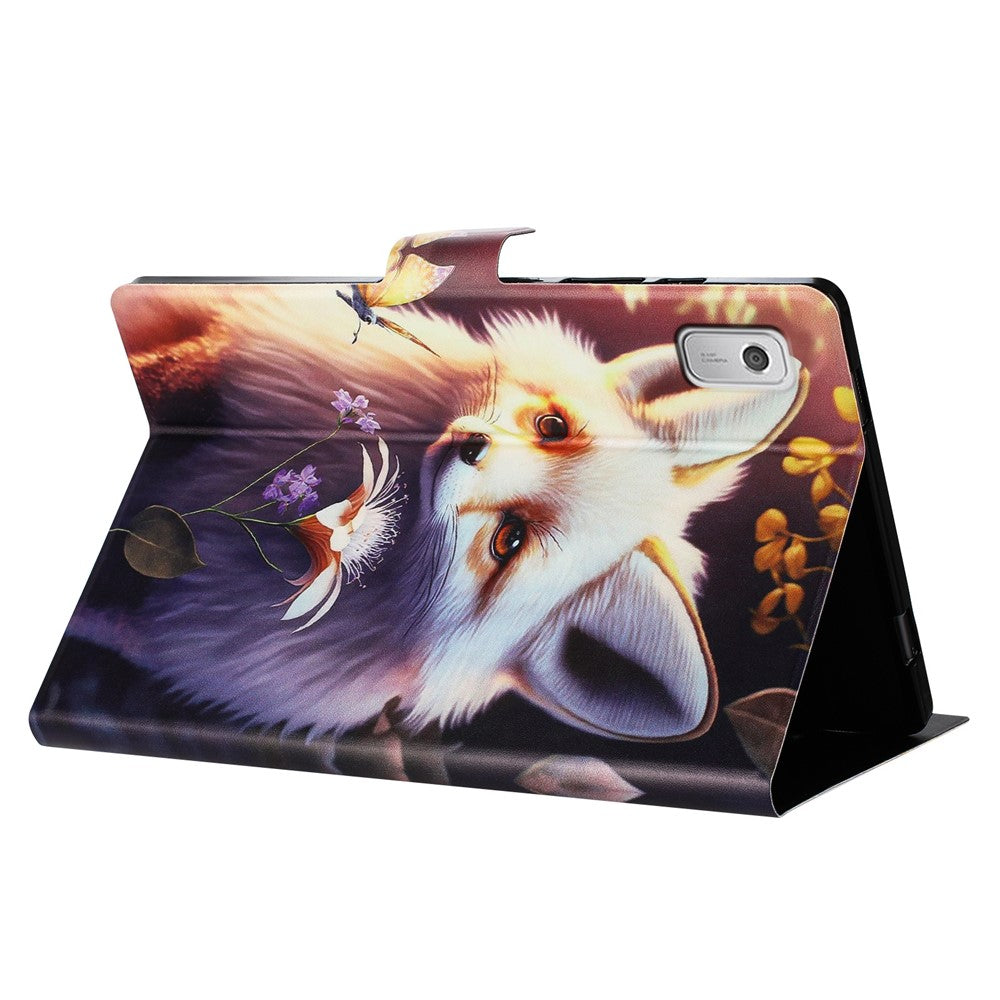 For Lenovo Tab M9 TB-310FU Case Pattern Printed Stand Litchi Texture Leather Tablet Cover with Card Slots - Fox
