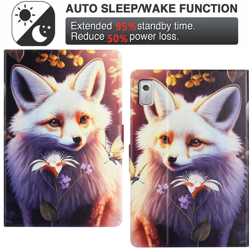 For Lenovo Tab M9 TB-310FU Case Pattern Printed Stand Litchi Texture Leather Tablet Cover with Card Slots - Fox