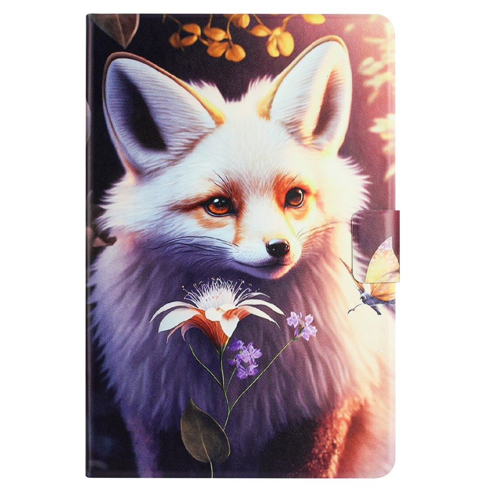 For Lenovo Tab M9 TB-310FU Case Pattern Printed Stand Litchi Texture Leather Tablet Cover with Card Slots - Fox