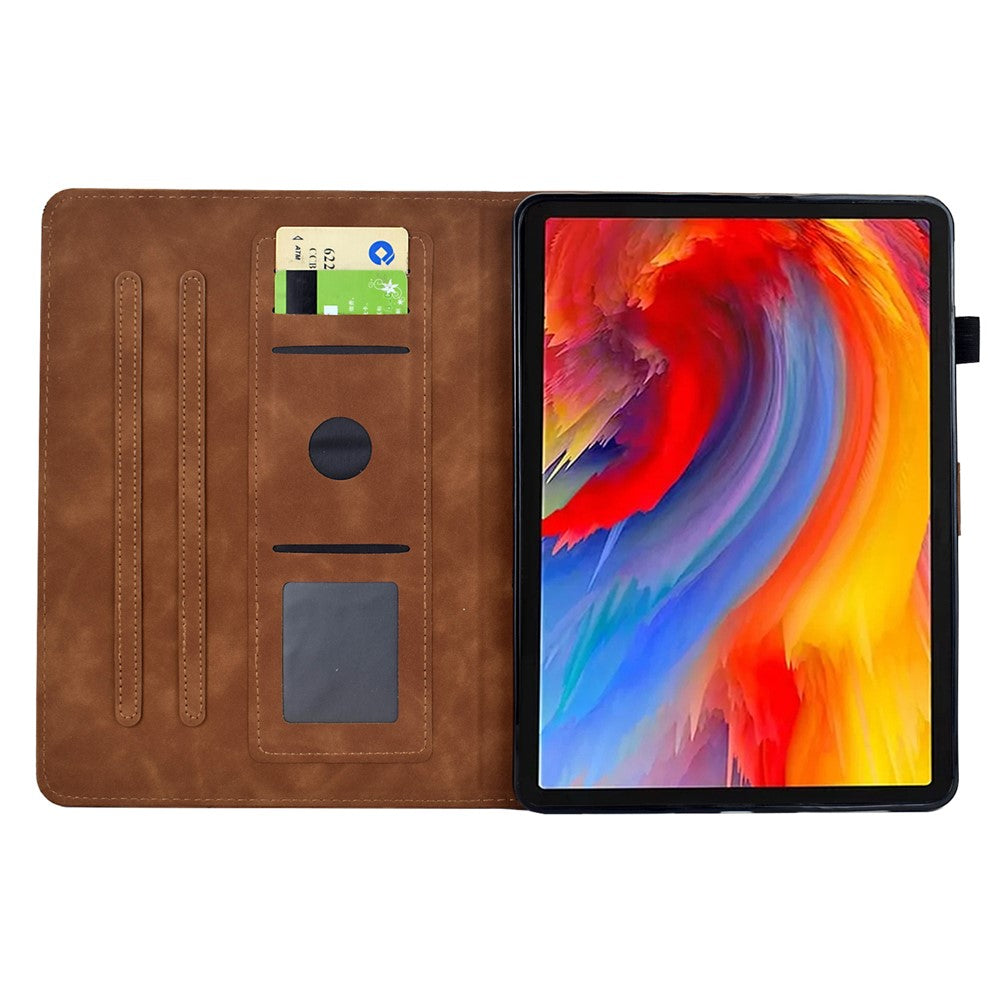 For Lenovo Tab M11 / Xiaoxin Pad 11 2024 Case Flower Bird Imprinted Card Holder Leather Tablet Cover - Brown