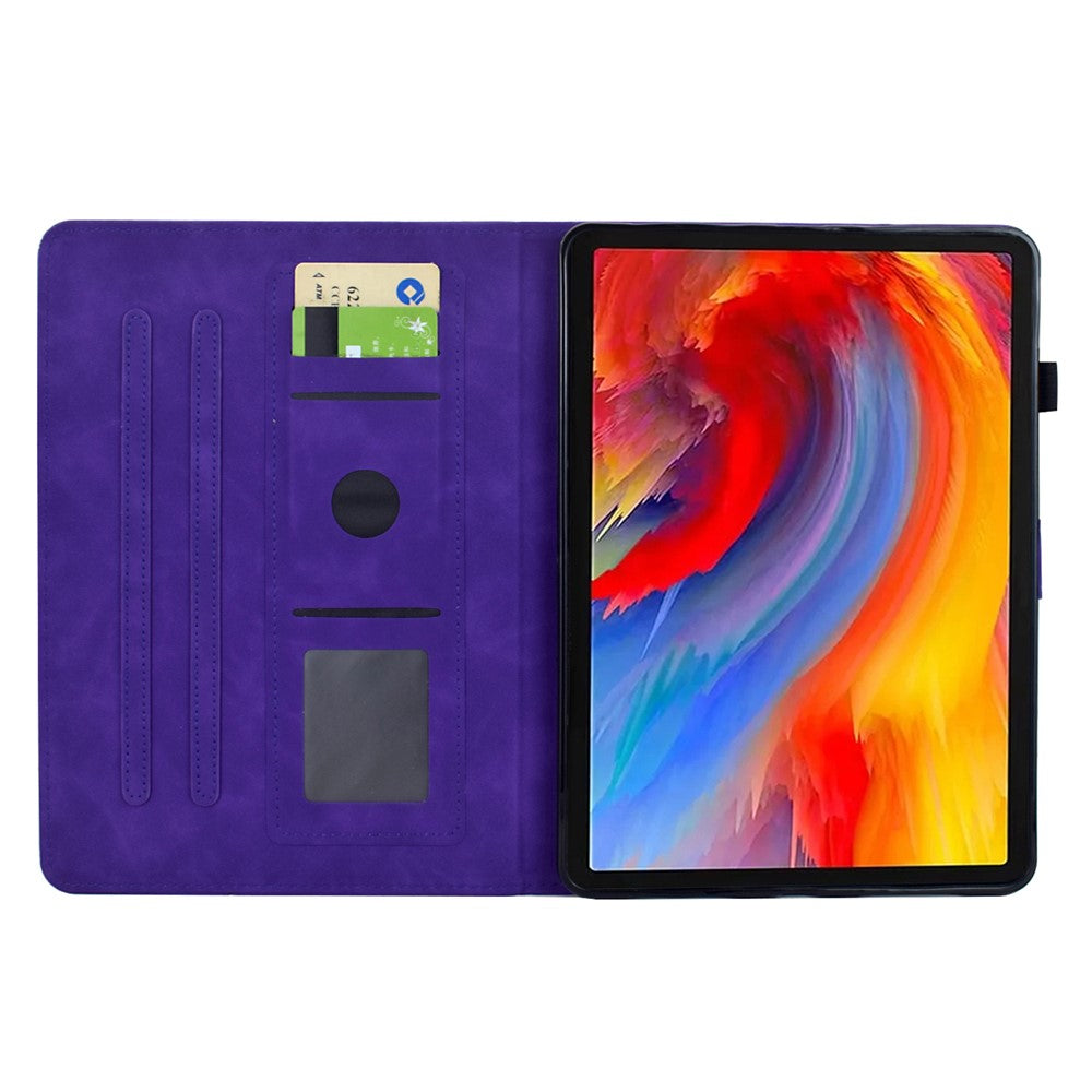 For Lenovo Tab M11 / Xiaoxin Pad 11 2024 Case Flower Bird Imprinted Card Holder Leather Tablet Cover - Purple