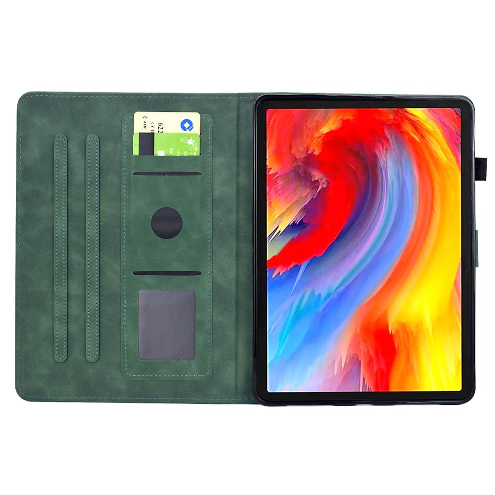 For Lenovo Tab M11 / Xiaoxin Pad 11 2024 Case Flower Bird Imprinted Card Holder Leather Tablet Cover - Green