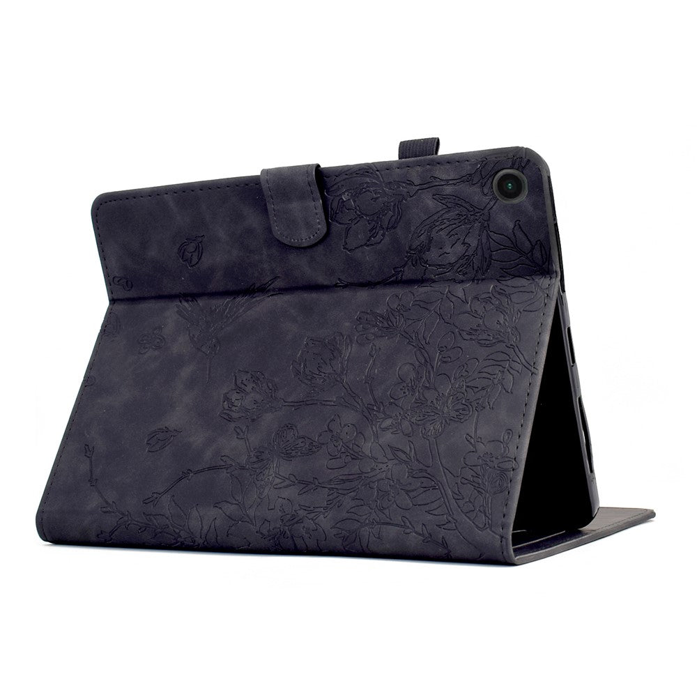 For Lenovo Tab M10 (Gen 3) Case Flower Bird Imprinted Card Holder Leather Tablet Cover - Black