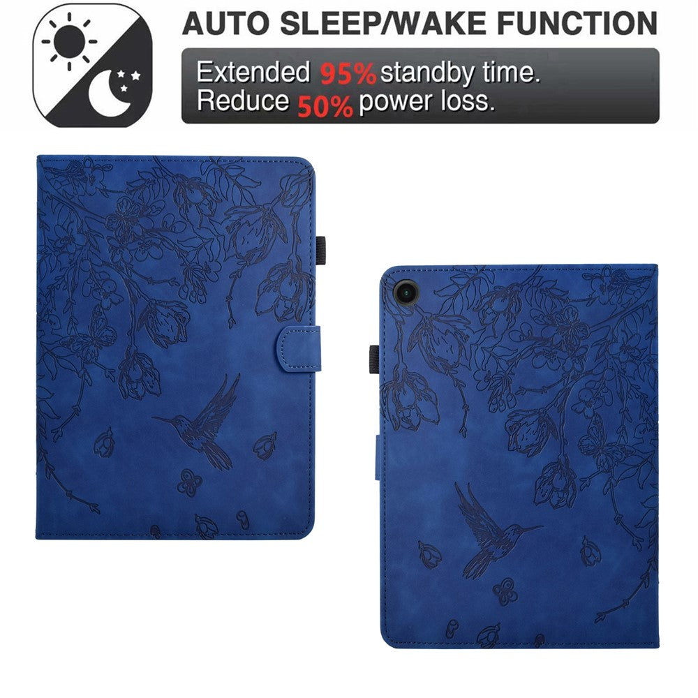 For Lenovo Tab M10 (Gen 3) Case Flower Bird Imprinted Card Holder Leather Tablet Cover - Dark Blue
