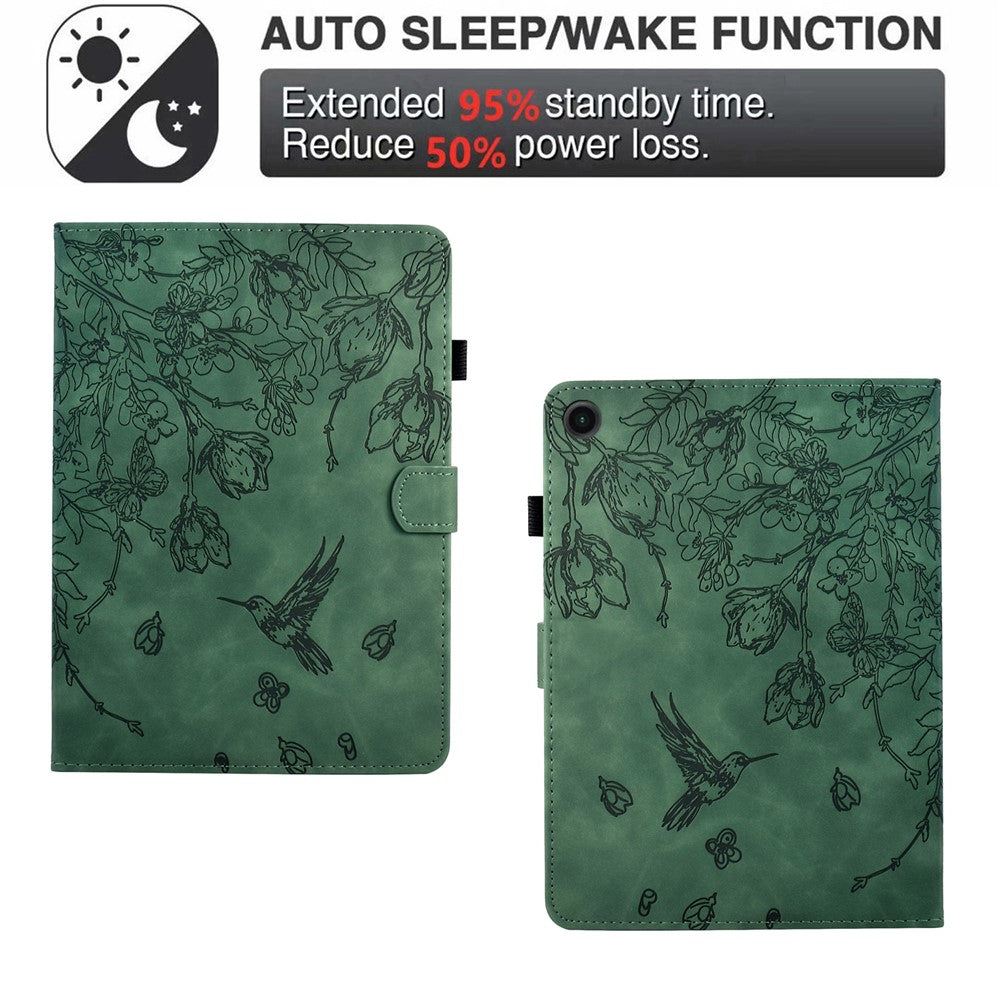 For Lenovo Tab M10 (Gen 3) Case Flower Bird Imprinted Card Holder Leather Tablet Cover - Green