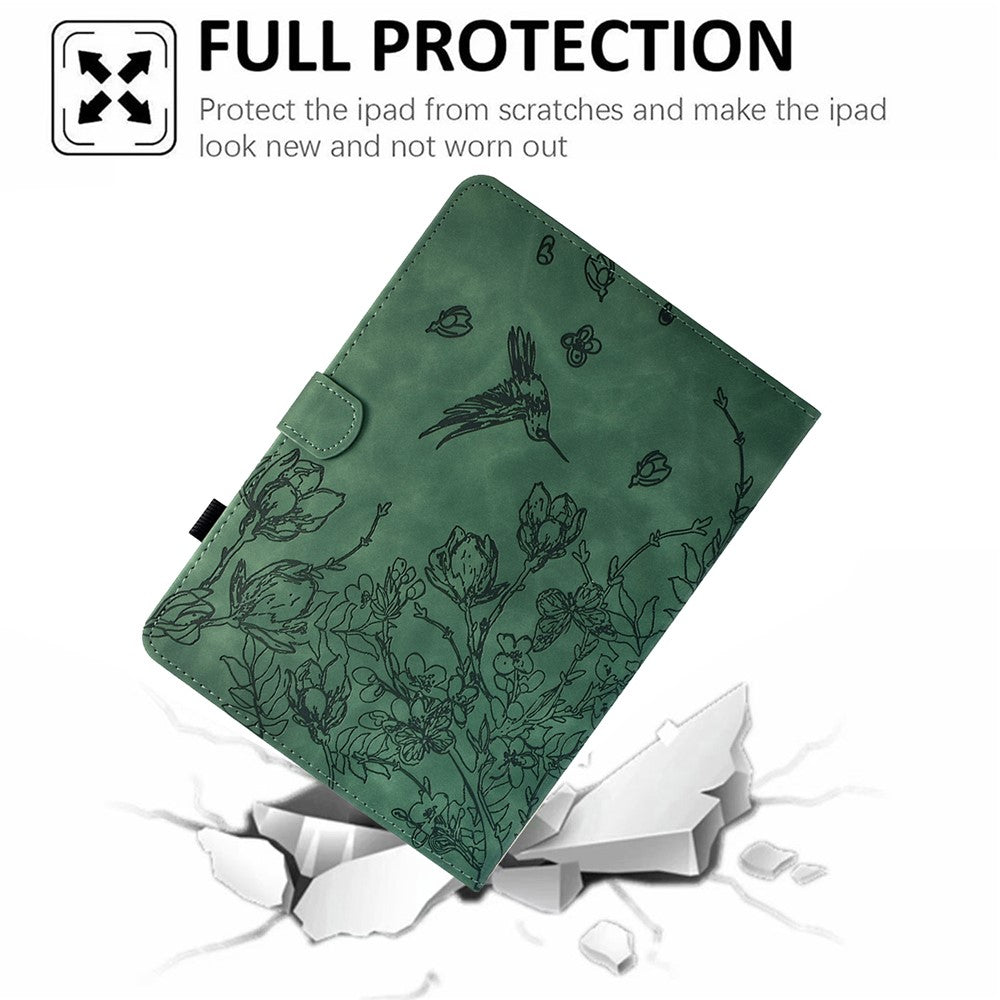 For Lenovo Tab M10 (Gen 3) Case Flower Bird Imprinted Card Holder Leather Tablet Cover - Green