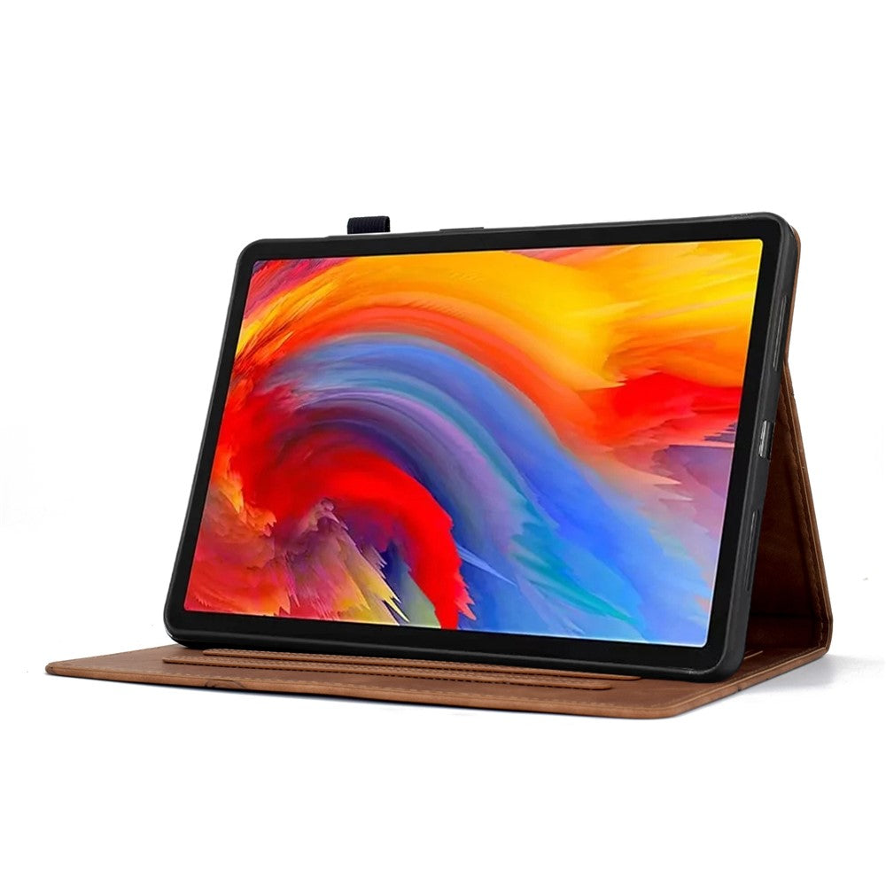 For Lenovo Tab M10 Plus (3rd Gen) Case Flower Bird Imprinted Card Holder Leather Tablet Cover - Brown