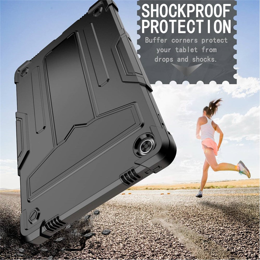 For Lenovo Tab M10 Plus (3rd Gen) / Xiaoxin Pad 2022 10.6 inch T-shaped Kickstand Shockproof Anti-fall PC + Silicone Tablet Case Protective Cover - Black / Black