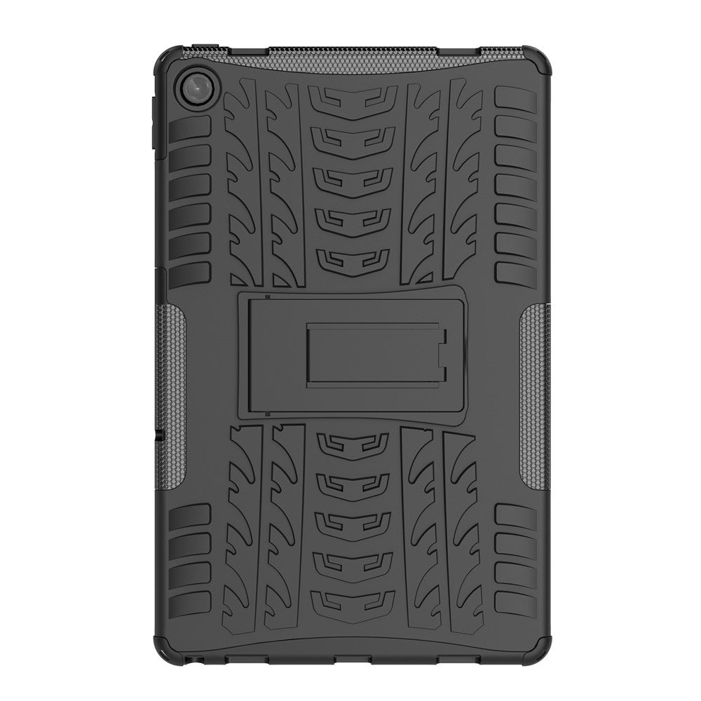 For Lenovo Tab M10 Plus (3rd Gen) / Xiaoxin Pad 2022 10.6 inch Anti-scratch Anti-fall Tire Texture Kickstand Heavy Duty Armor Cover Soft TPU Hard PC Case - Black