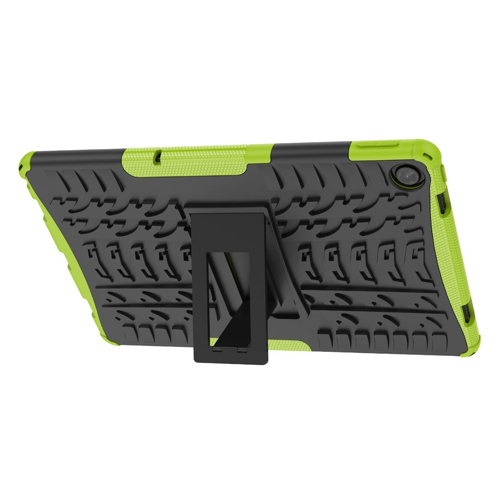 For Lenovo Tab M10 Plus (3rd Gen) / Xiaoxin Pad 2022 10.6 inch Anti-scratch Anti-fall Tire Texture Kickstand Heavy Duty Armor Cover Soft TPU Hard PC Case - Green