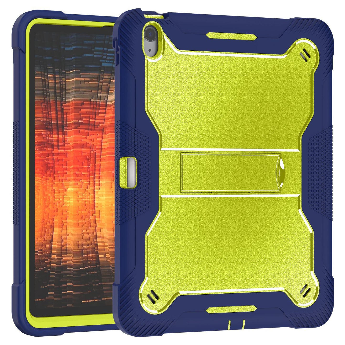 Bulk Buy Tablet Case For Samsung Galaxy Tab S10+ / S9 FE+ / S9+ Kickstand Silicone + PC Impact Protective Tablet Cover - Navy Blue+Yellowgreen